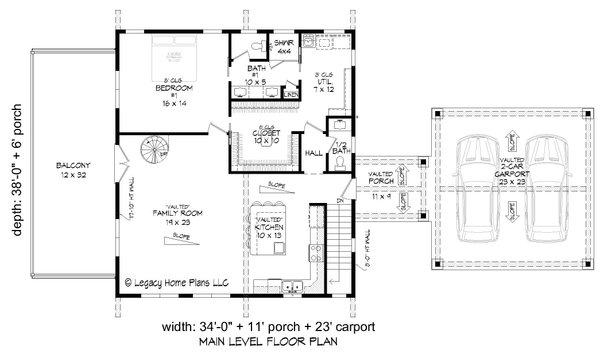 Southern Floor Plan - Main Floor Plan #932-834