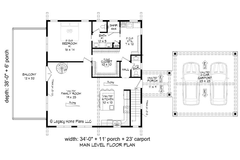 Architectural House Design - Floor Plan - Main Floor for Southern House Plan #932-834 - 2 bed, 2.5 bath
