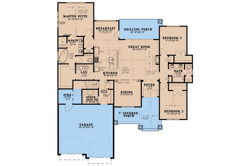 House Blueprint - Floor Plan - Main Floor for Cottage House Plan #923-263 - 3 bed, 2 bath