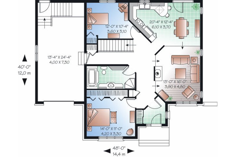 Architectural House Design - Floor Plan - Main Floor for Traditional House Plan #23-792 - 2 bed, 1 bath