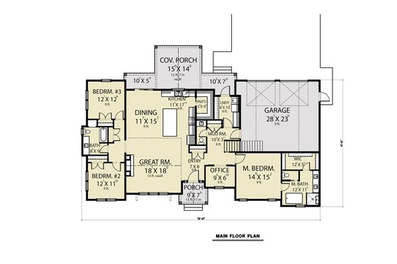 Floor Plan - Main Floor for Farmhouse House Plan #1070-117 - 3 bed, 2.5 bath