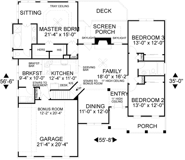 Architectural House Design - Ranch Floor Plan - Main Floor Plan #56-141