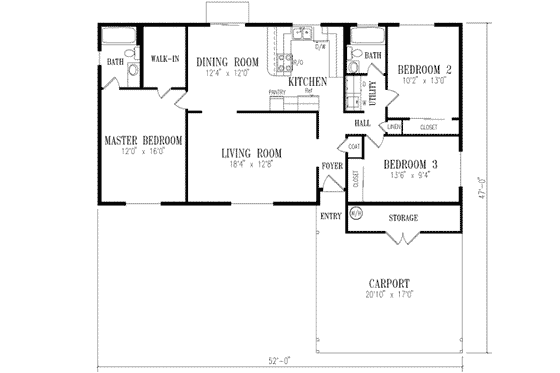 Floor Plan - Main Floor for Adobe / Southwestern House Plan #1-242 - 3 bed, 2 bath