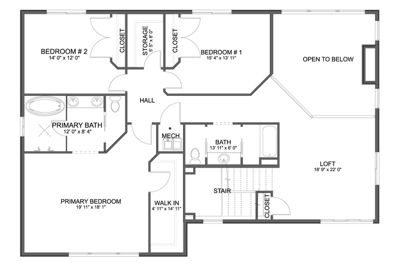House Blueprint - Floor Plan - Upper Floor for Traditional House Plan #1060-472 - 3 bed, 2.5 bath