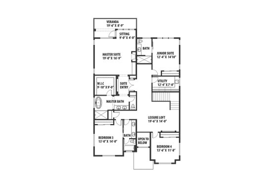Floor Plan - Upper Floor for Contemporary House Plan #569-40 - 4 bed, 4 bath