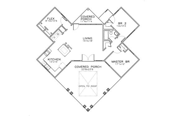 Floor Plan - Main Floor for Southern House Plan #8-305 - 3 bed, 1 bath