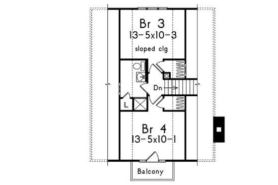 Floor Plan - Upper Floor for Cottage House Plan #57-480 - 4 bed, 2 bath