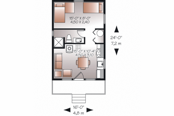 Floor Plan - Main Floor for Cottage House Plan #23-2288 - 1 bed, 1 bath
