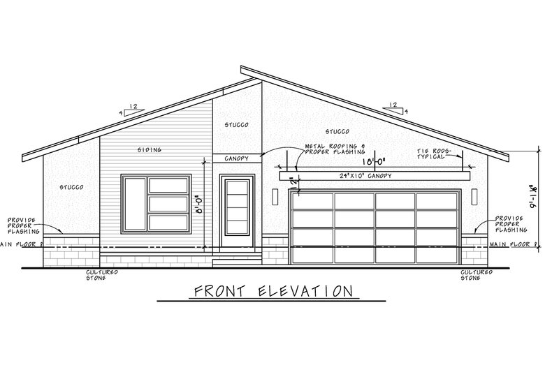 Architectural House Design - Exterior - Front Elevation 4 for Contemporary House Plan #20-2535 - 3 bed, 2 bath
