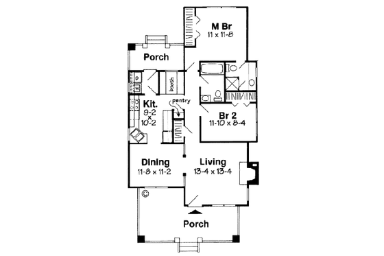 Floor Plan - Main Floor for Bungalow House Plan #312-596 - 2 bed, 1.5 bath
