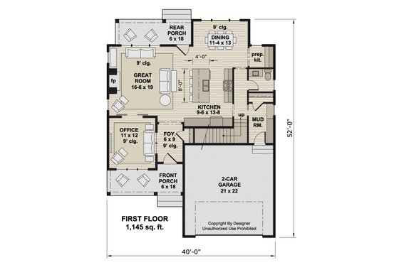 Floor Plan - Main Floor for Farmhouse House Plan #51-1374 - 4 bed, 3.5 bath