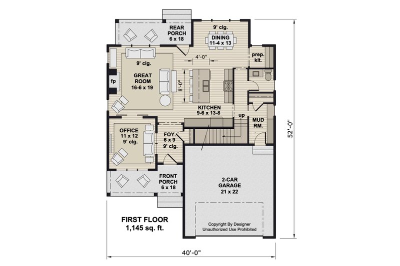 House Design - Floor Plan - Main Floor for Farmhouse House Plan #51-1374 - 4 bed, 3.5 bath