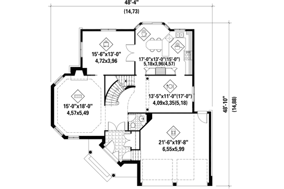 Floor Plan - Main Floor for European House Plan #25-4858 - 3 bed, 2 bath