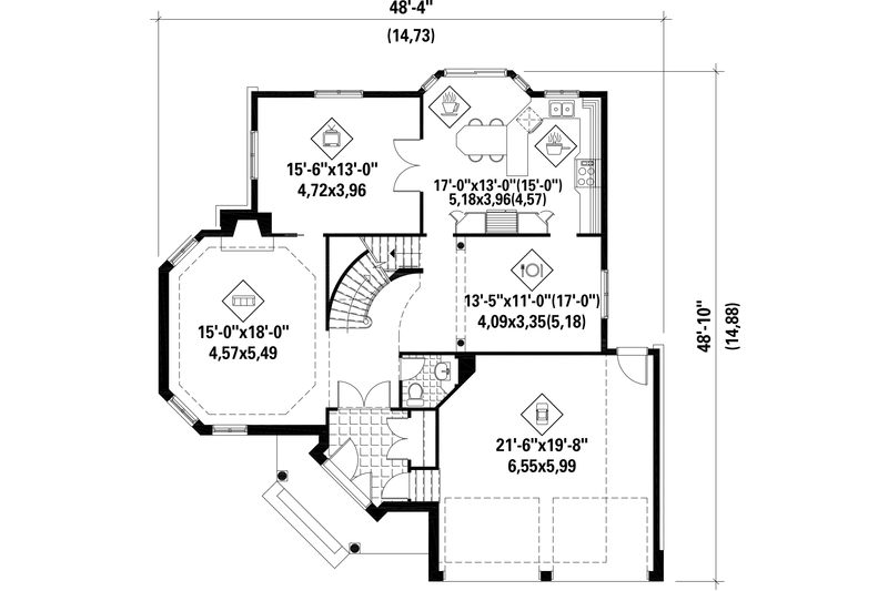 Dream House Plan - Floor Plan - Main Floor for European House Plan #25-4858 - 3 bed, 2 bath