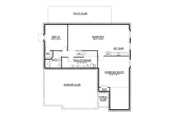 Floor Plan - Lower Floor for Ranch House Plan #1064-177 - 4 bed, 3 bath