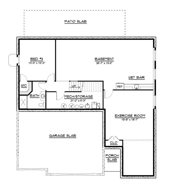 Ranch Floor Plan - Lower Floor Plan #1064-177
