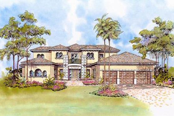 Exterior - Front Elevation for Mediterranean House Plan #420-184 - 4 bed, 5.5 bath