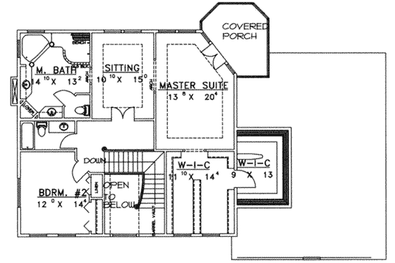 Floor Plan - Upper Floor for European House Plan #117-441 - 2 bed, 3 bath