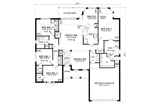 Floor Plan - Main Floor for Traditional House Plan #42-173 - 4 bed, 2 bath