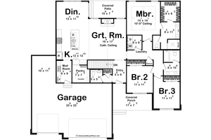 Floor Plan - Main Floor for Farmhouse House Plan #455-222 - 3 bed, 2.5 bath
