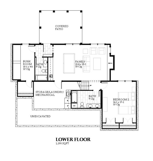 Farmhouse Floor Plan - Lower Floor Plan #901-110