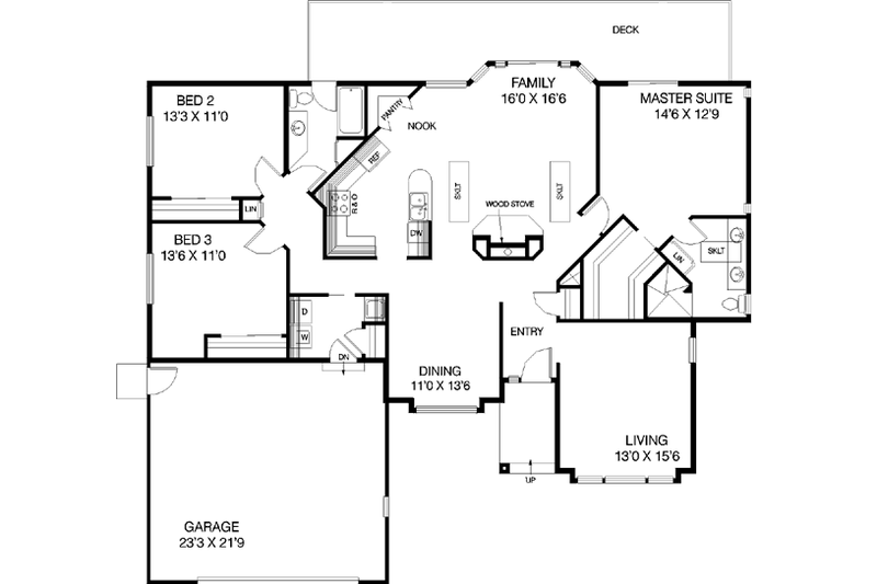 Home Plan - Floor Plan - Main Floor for Ranch House Plan #60-137 - 3 bed, 2 bath