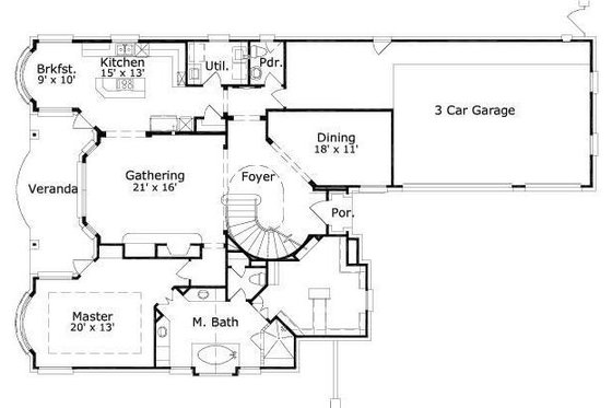 Floor Plan - Main Floor for Colonial House Plan #411-887 - 4 bed, 3.5 bath