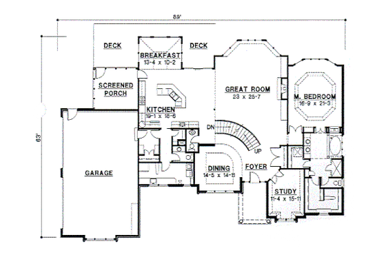 Floor Plan - Main Floor for Traditional House Plan #67-240 - 4 bed, 4 bath