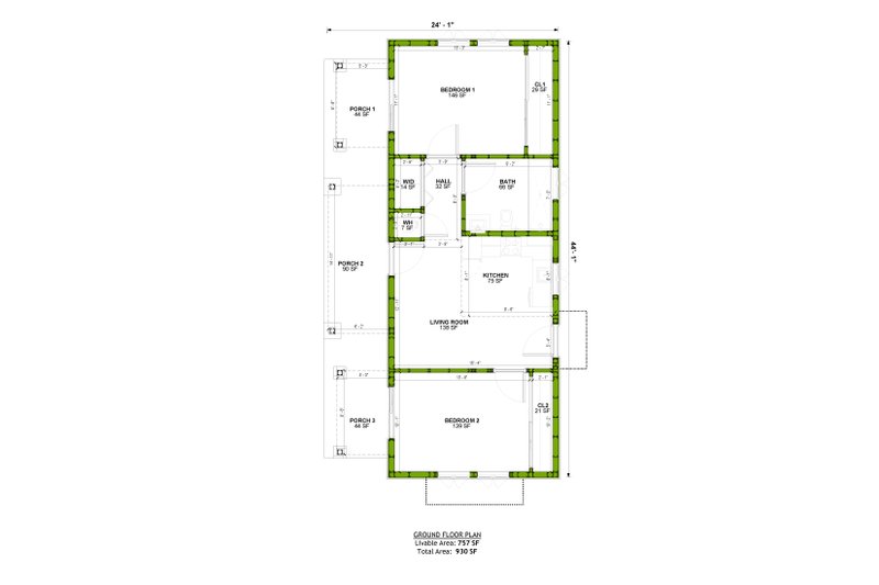 House Blueprint - Floor Plan - Main Floor for Traditional House Plan #1106-193 - 2 bed, 1 bath