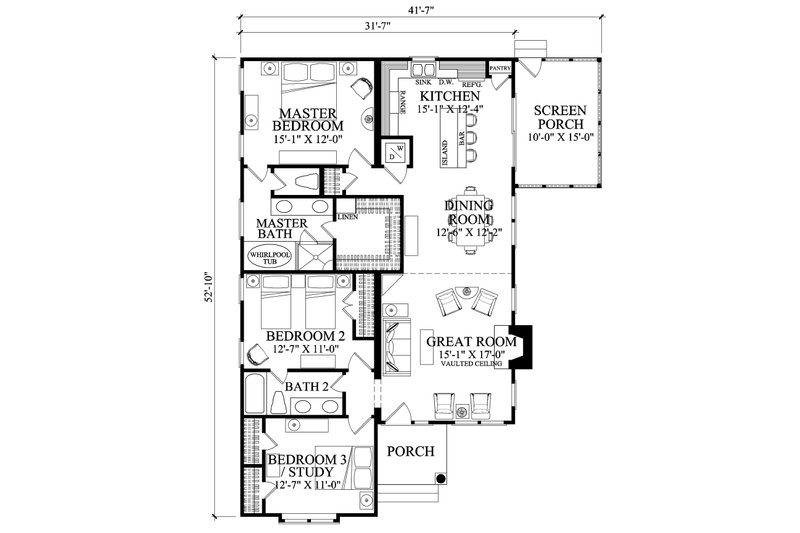 Dream House Plan - Floor Plan - Main Floor for Bungalow House Plan #137-270 - 3 bed, 2 bath