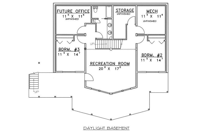 Home Plan - Floor Plan - Lower Floor for Bungalow House Plan #117-542 - 3 bed, 2.5 bath