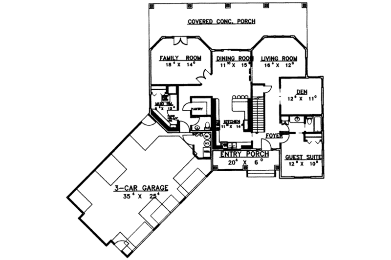 Home Plan - Floor Plan - Main Floor for European House Plan #117-439 - 4 bed, 3.5 bath