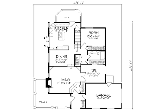 Floor Plan - Main Floor for Craftsman House Plan #320-421 - 2 bed, 2 bath