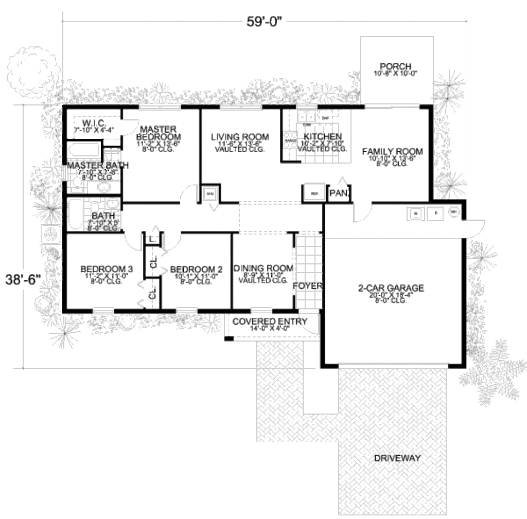 Mediterranean Style House Plan 3 Beds 2 Baths 1400 Sq Ft 