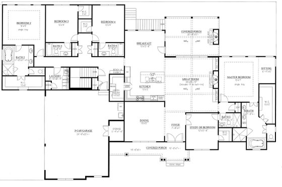Floor Plan - Main Floor for Craftsman House Plan #437-105 - 5 bed, 5 bath