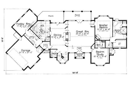 Floor Plan - Main Floor for European House Plan #52-202 - 4 bed, 3.5 bath