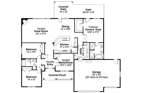 Floor Plan - Main Floor for Ranch House Plan #124-826 - 3 bed, 2 bath