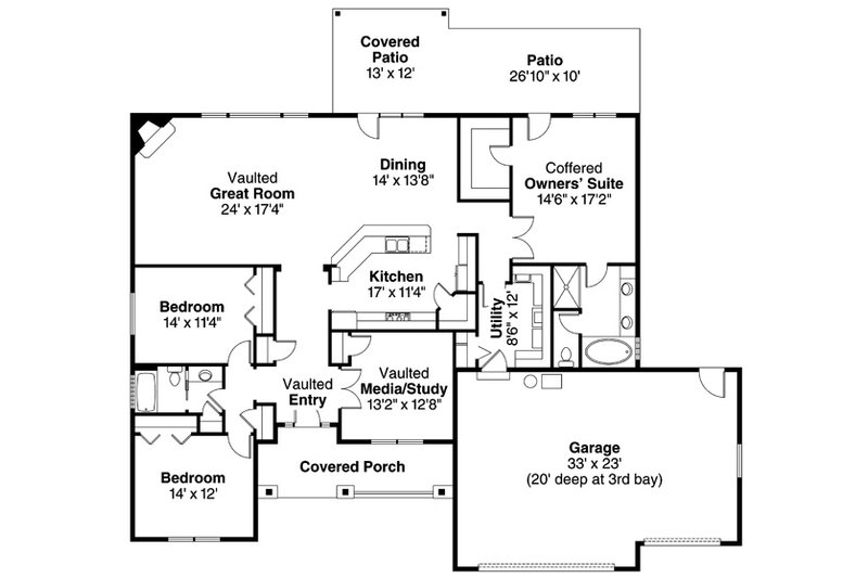 Home Plan - Floor Plan - Main Floor for Ranch House Plan #124-826 - 3 bed, 2 bath