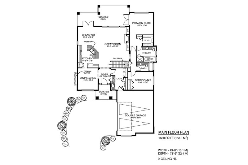 House Design - Floor Plan - Main Floor for Farmhouse House Plan #1100-119 - 2 bed, 2 bath