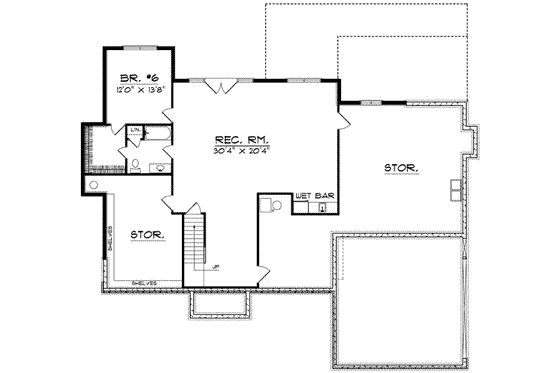 Floor Plan - Lower Floor for Colonial House Plan #70-601 - 5 bed, 3.5 bath