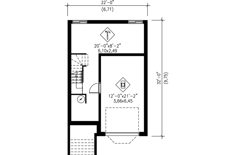 House Plan Design - Floor Plan - Lower Floor for European House Plan #25-243 - 2 bed, 1.5 bath