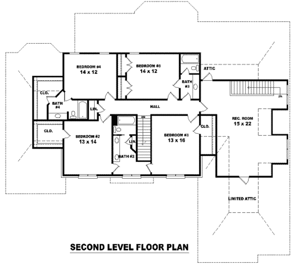 Floor Plan - Upper Floor for Colonial House Plan #81-1297 - 5 bed, 4 bath