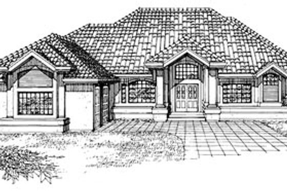 Exterior - Front Elevation for Mediterranean House Plan #47-304 - 3 bed, 3.5 bath