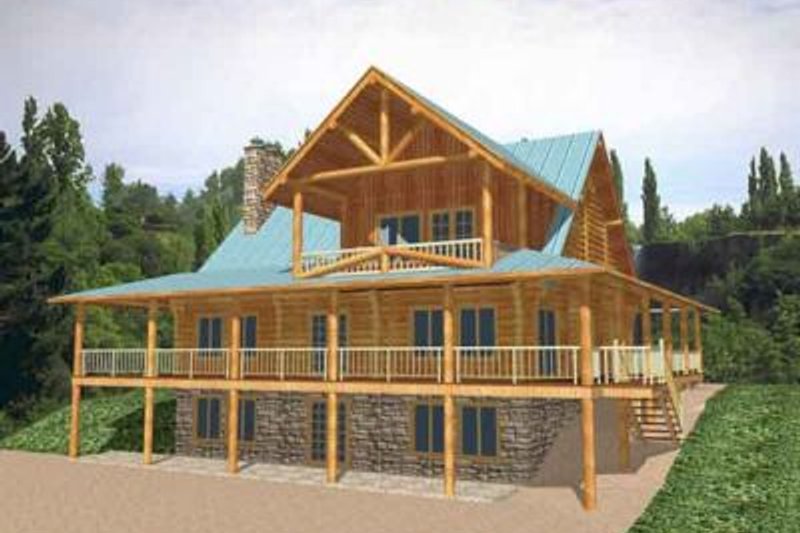 House Blueprint - Exterior - Rear Elevation for Log House Plan #117-111 - 2 bed, 3 bath