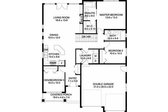 Floor Plan - Main Floor for Craftsman House Plan #126-199 - 3 bed, 2 bath