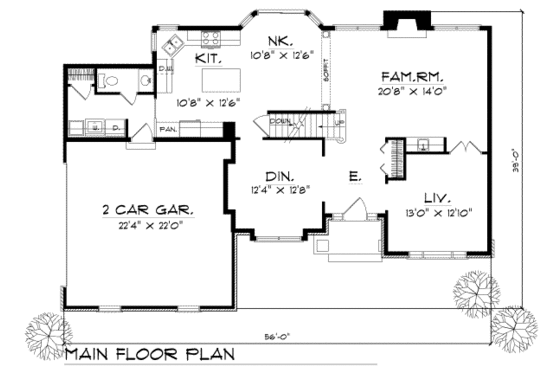 Floor Plan - Main Floor for Traditional House Plan #70-647 - 3 bed, 2.5 bath