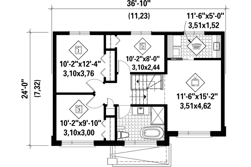 Architectural House Design - Floor Plan - Upper Floor for Contemporary House Plan #25-4391 - 3 bed, 1 bath