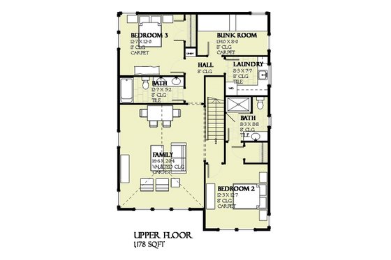Floor Plan - Upper Floor for Prairie House Plan #901-116 - 4 bed, 3.5 bath