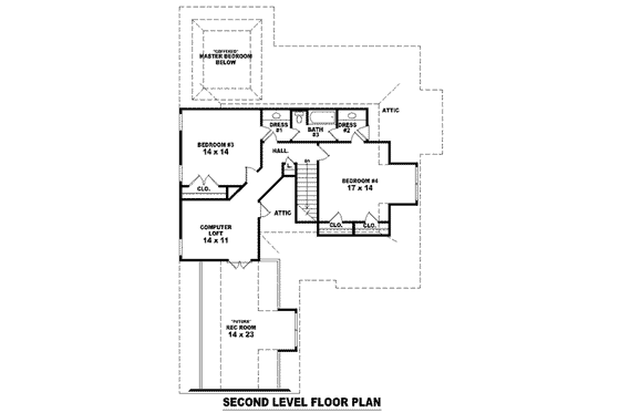 Floor Plan - Upper Floor for European House Plan #81-1505 - 4 bed, 3 bath