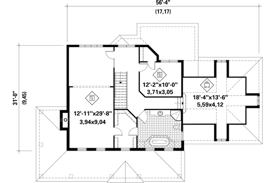 Floor Plan - Upper Floor for Country House Plan #25-4777 - 2 bed, 1 bath